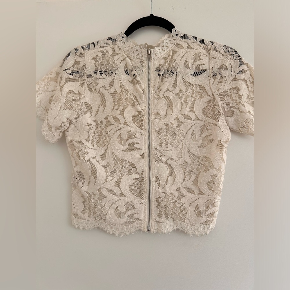 Astne USA Beige Lace Zip-Back Crop Top - Size S